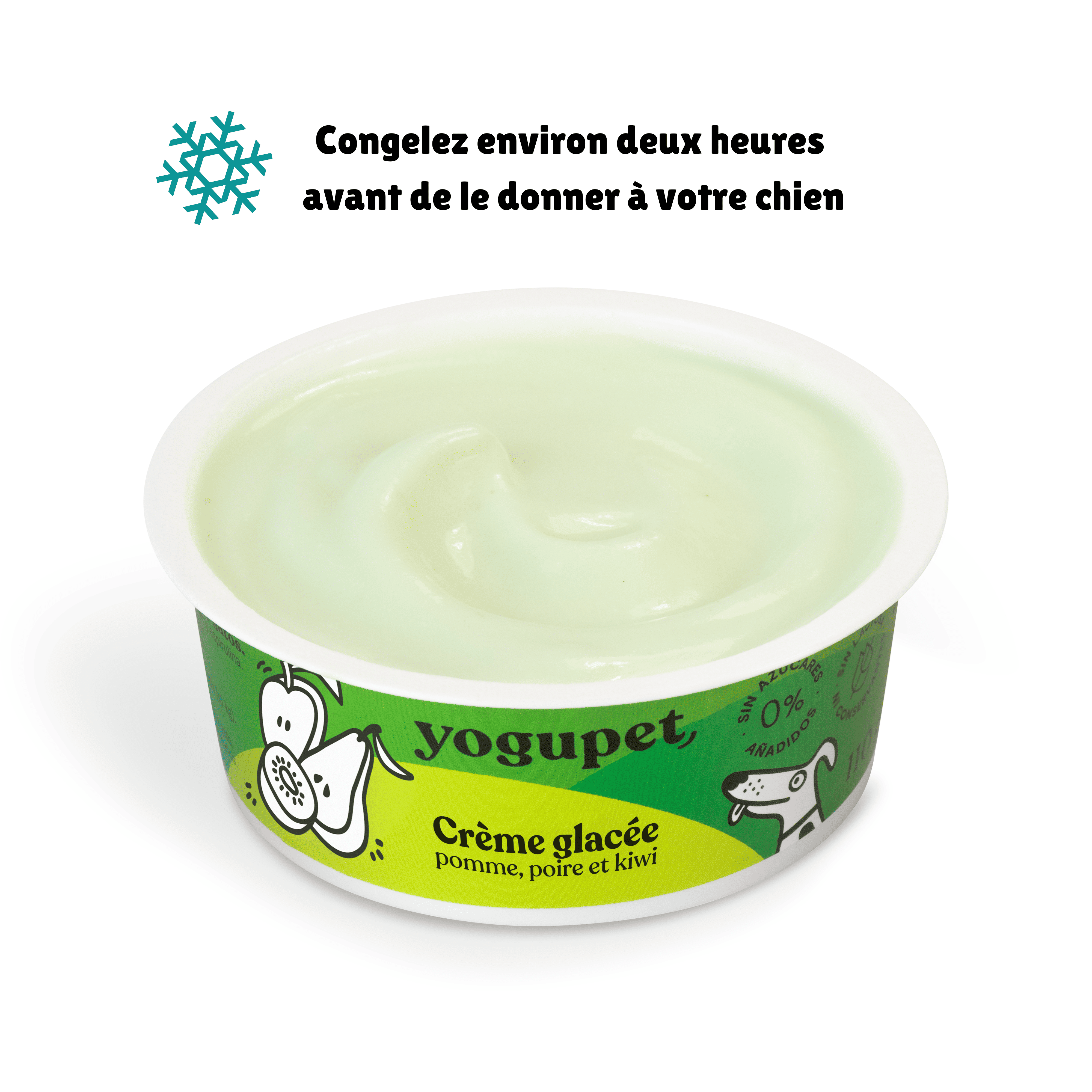 Crème glacée pour chien. Ingrédients: pomme, poire, kivi. Glace pour chien sans sucre.