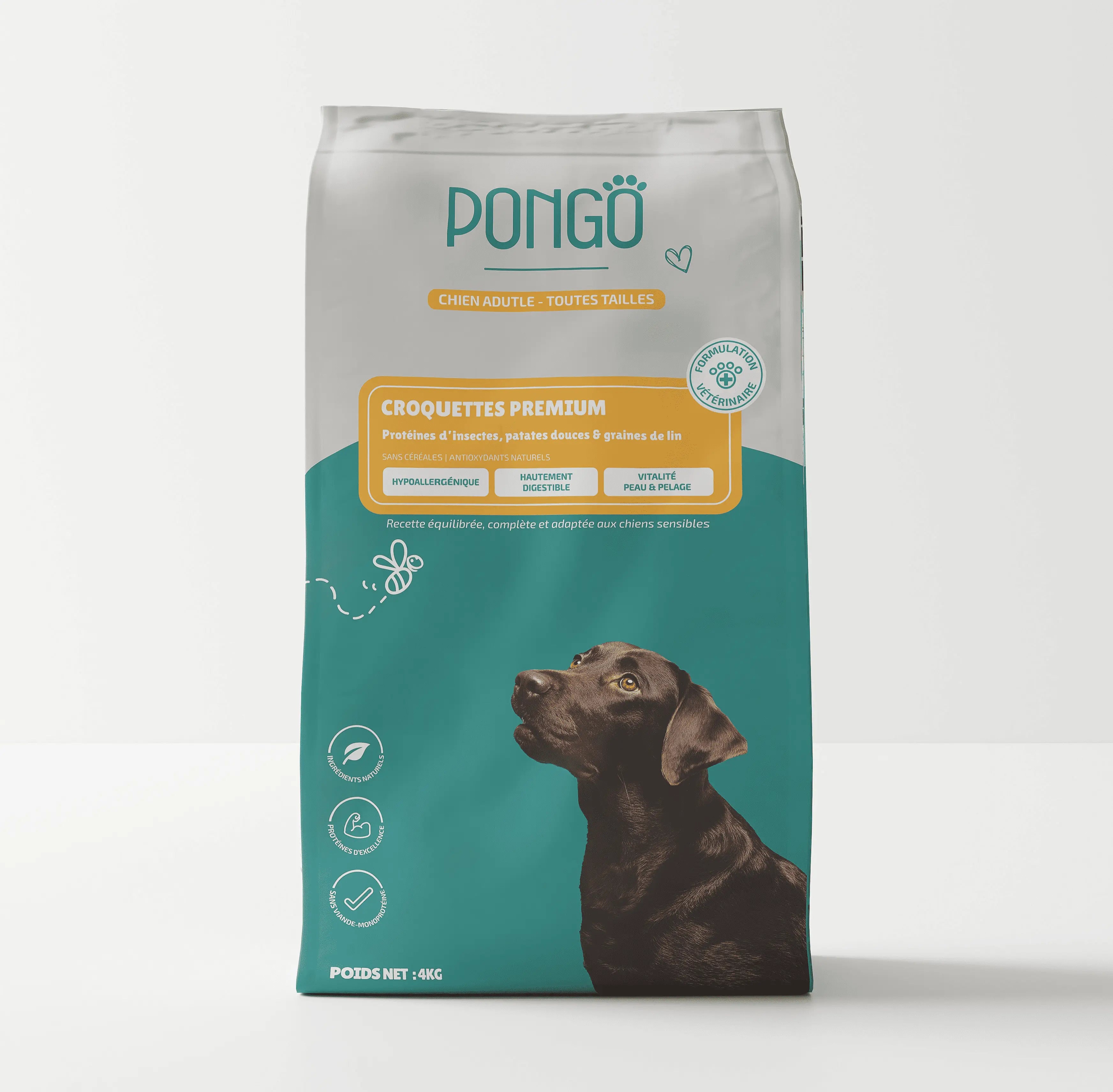 Croquettes aux insectes, hypoallergéniques pour chien
Packaging de face 4kg