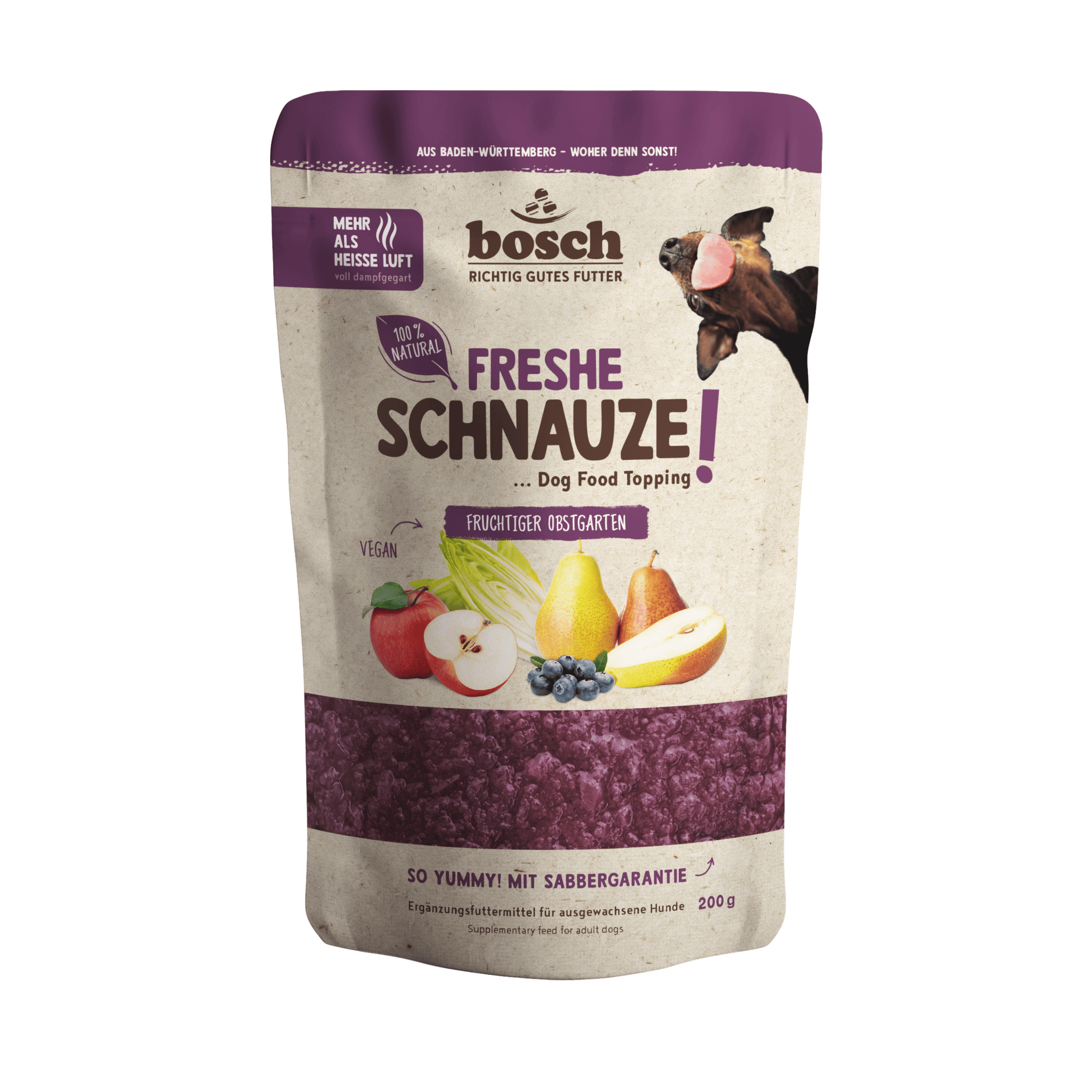 Topping pour chien hypoallergénique aux fruits sans céréales pour chien sensible.