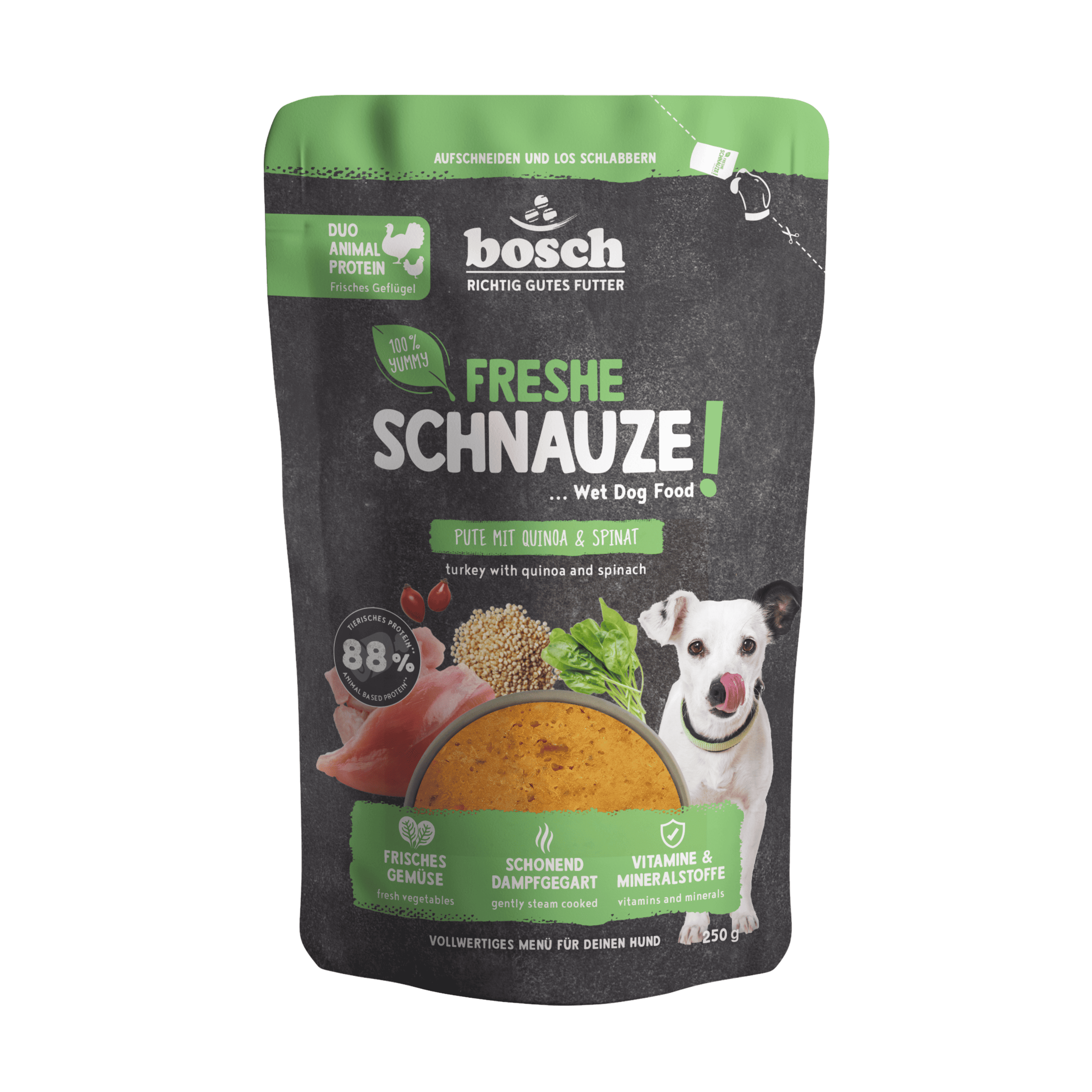 Topping à la dinde, quinoa et épinards pour chien sensible, hypoallergénique et sans gluten.