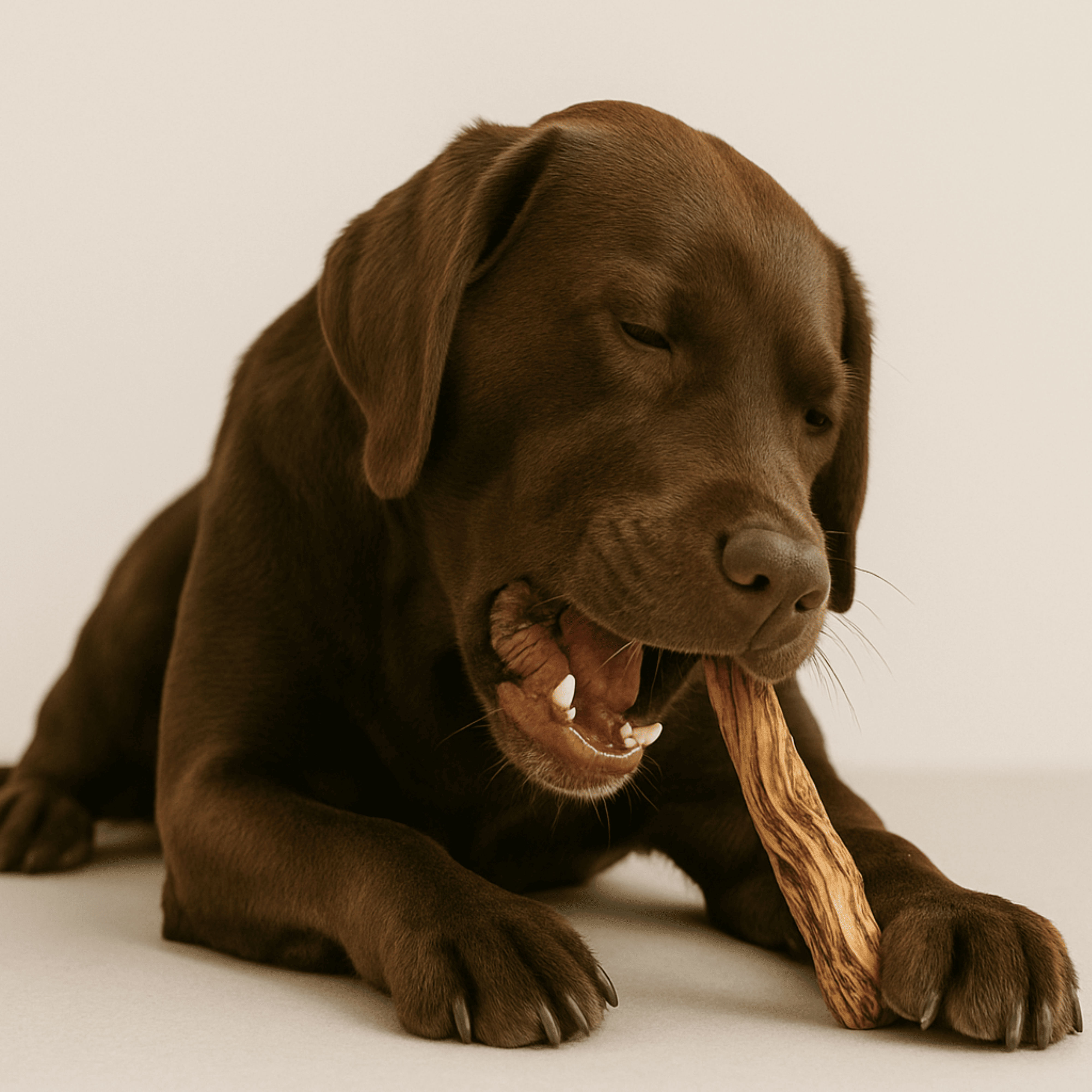 Mastication chien naturelle avec du bois d'olivier 