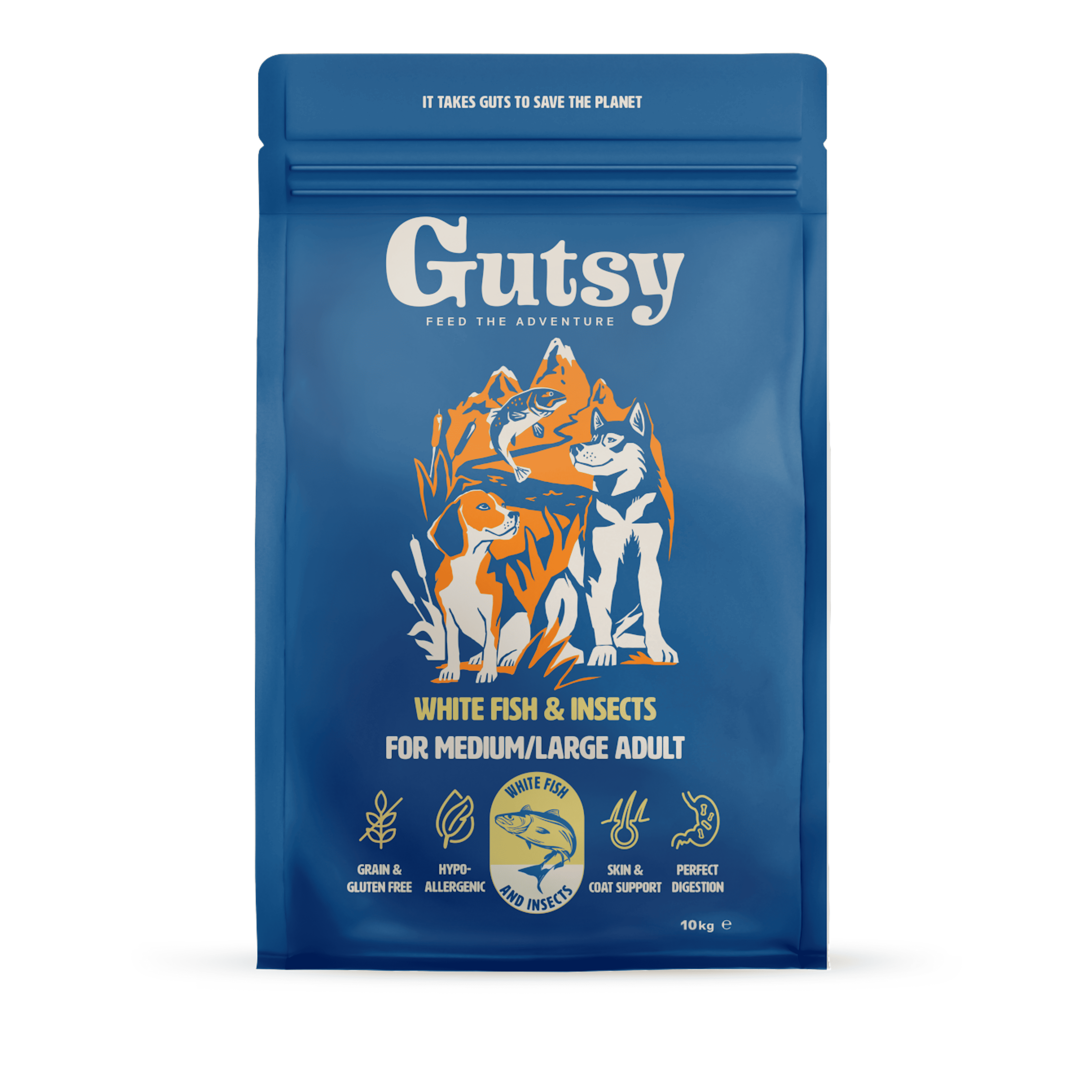 Croquettes aux insectes & poisson sans céréales et sans gluten pour chien adulte.