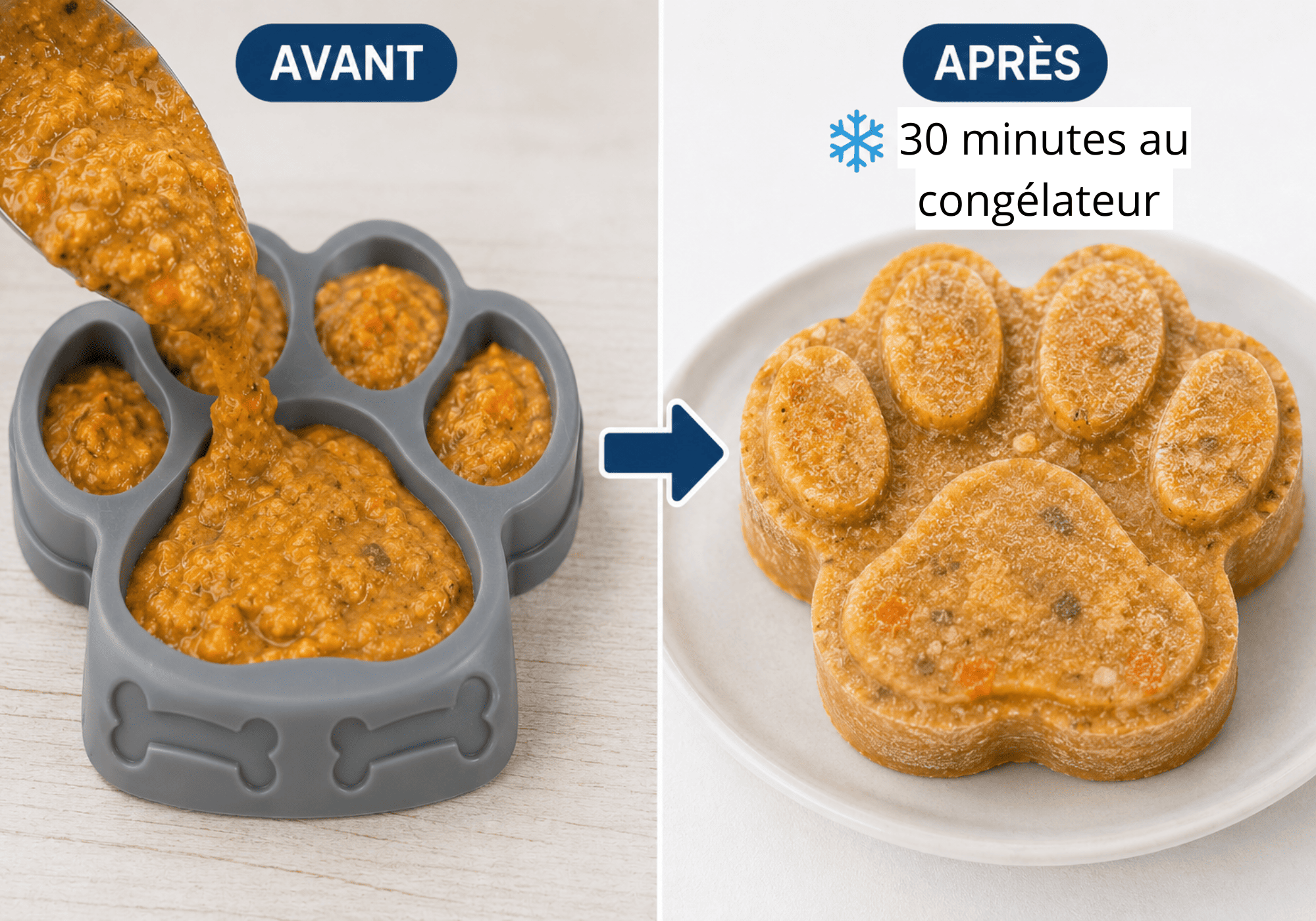 Snack surgelé pour chien sensible sans céréales avec digestion facile et ingrédients de qualité.