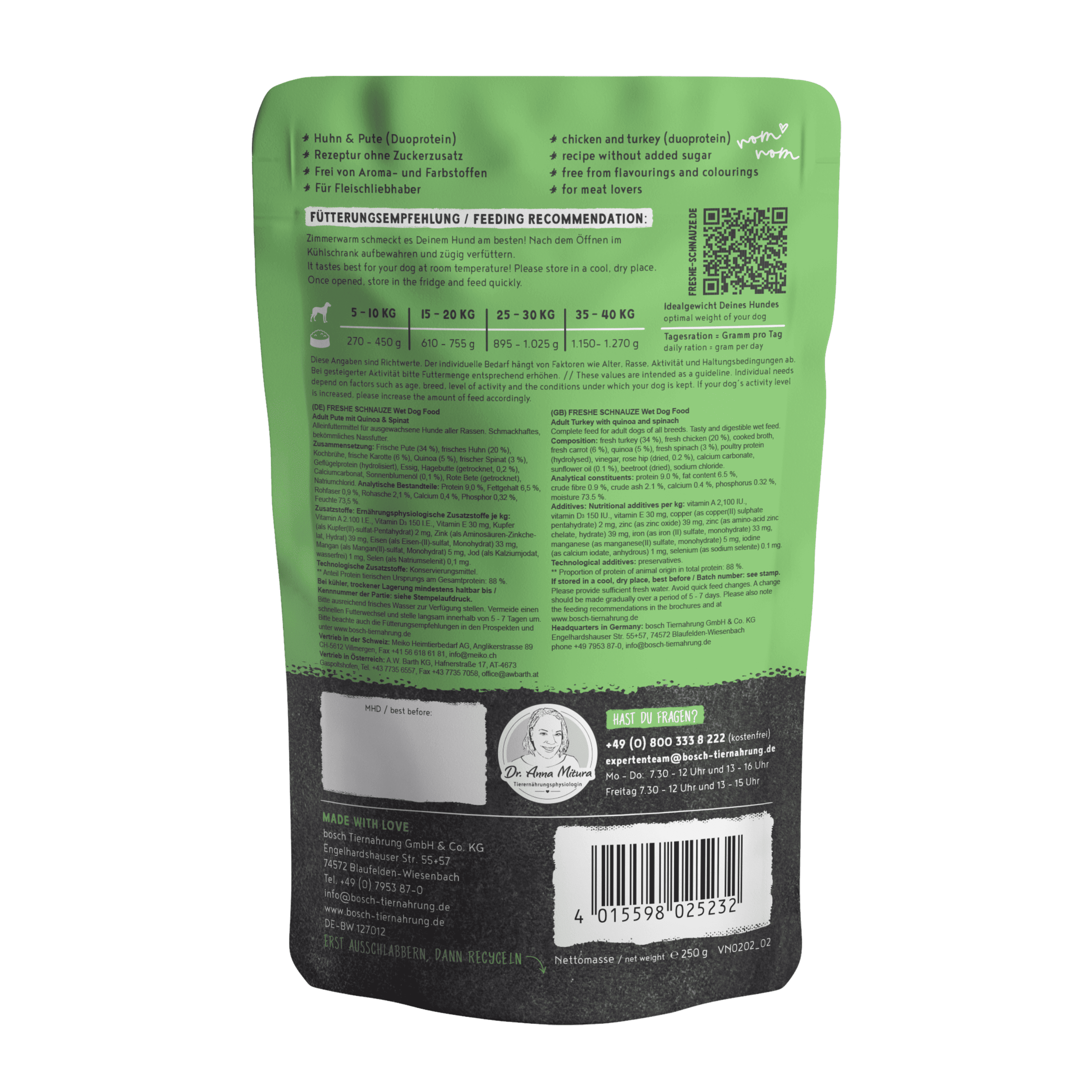 Topping à la dinde pour chien digestif sans gluten avec protéines de qualité et légumes frais.