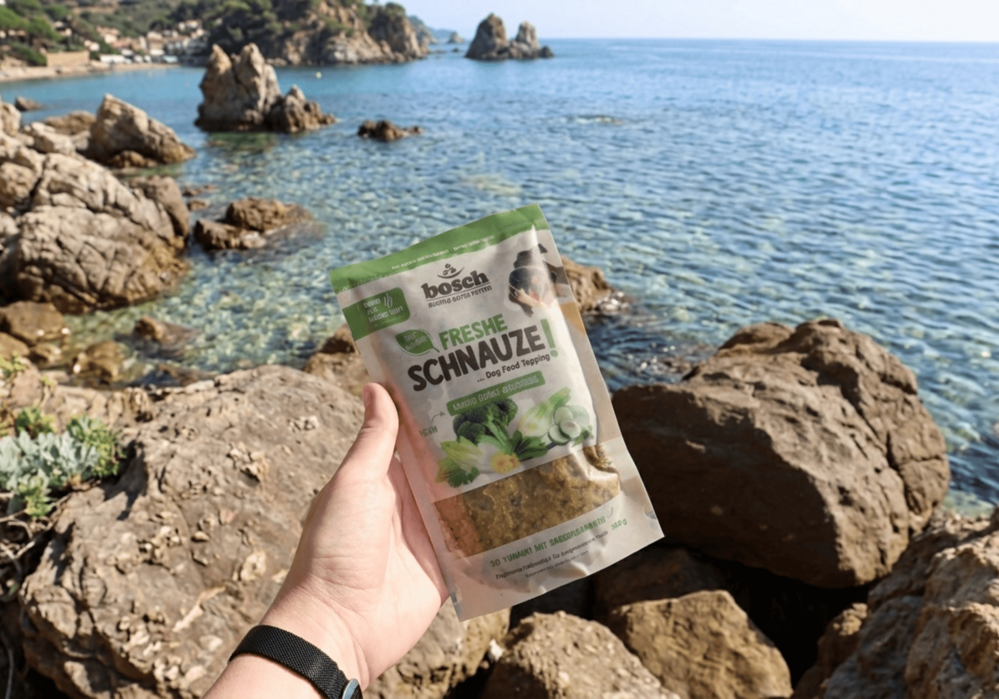 Topping aux légumes verts pour chien sensible avec digestion facile et sans céréales.