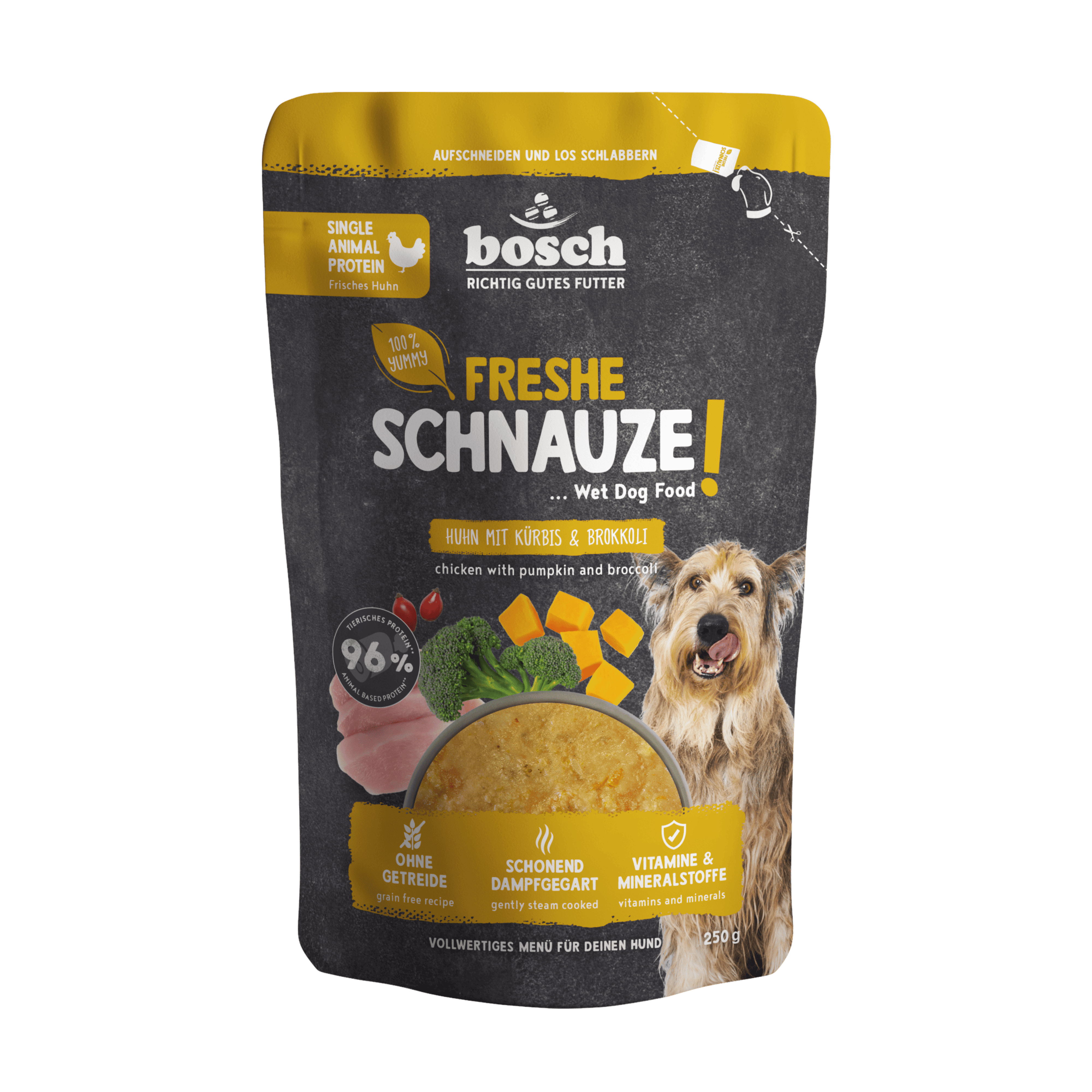 Topping au poulet et brocoli pour chien sensible, hypoallergénique et sans céréales.